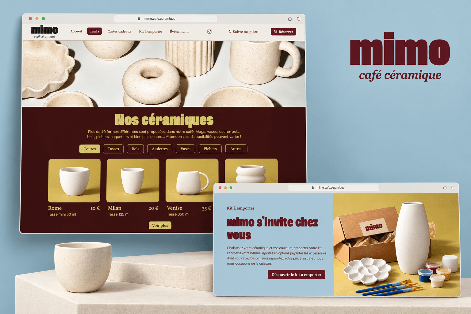 Maquettes du site MiMo et déclinaisons de son identité